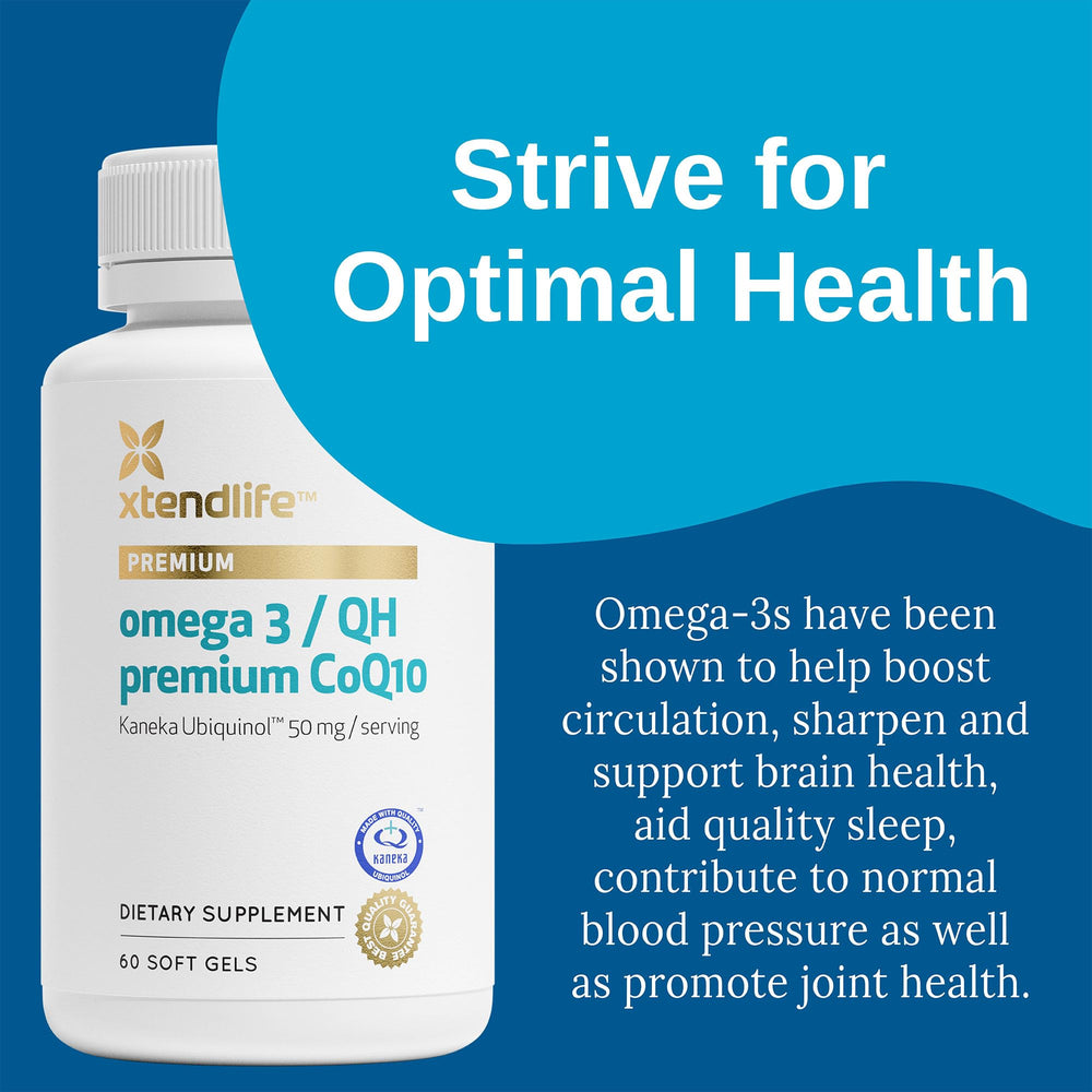 Xtendlife Omega 3 QH softgels close-up highlighting easy swallowing and absence of aftertaste