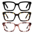XVXV Blue Light Glasses for Women & Men - Oversize Oprah Square Frames, 3-Pack, Anti-Glare, Spring Hinge