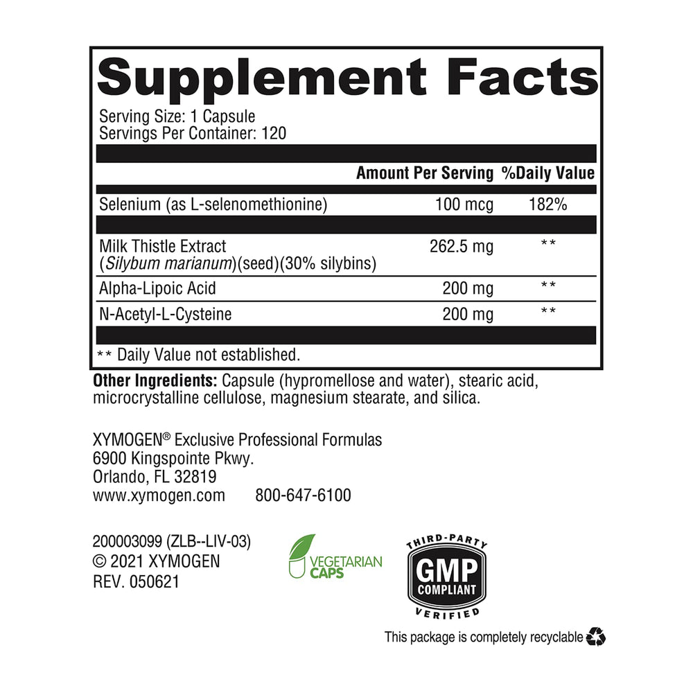 XYMOGEN Liver Protect label graphic highlighting premium formula