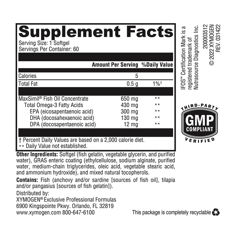 XYMOGEN Omega MonoPure 650 EC small softgels for easier swallowing