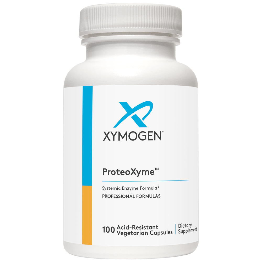 XYMOGEN ProteoXyme bottle with acid-resistant capsules for daily support