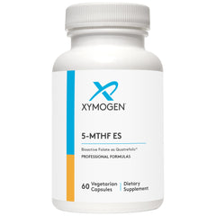 XYMOGEN 5-MTHF bottle close-up showing bioactive folate in high-potency form