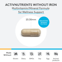 Close-up of XYMOGEN ActivNutrients Without Iron capsules highlights chelated minerals