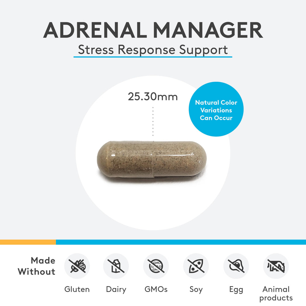 XYMOGEN Adrenal Manager capsules closeup for easy daily use.