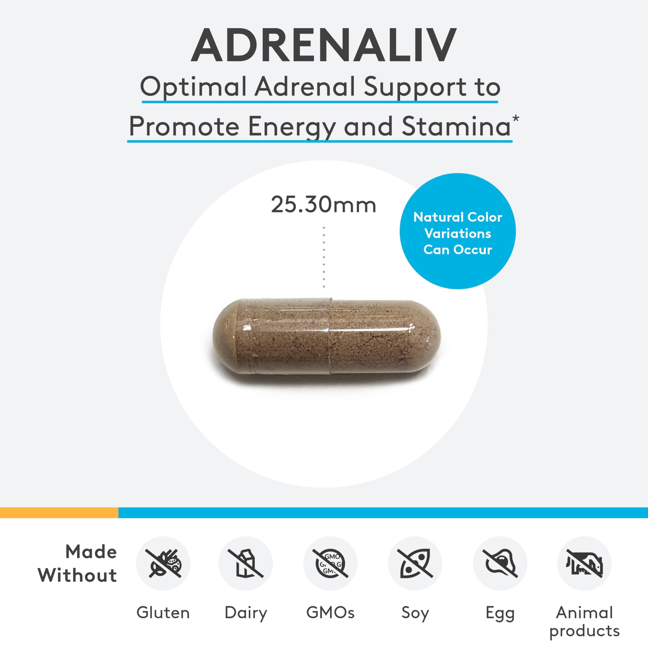 Xymogen Adrenaliv capsules pack arranged for daily use.