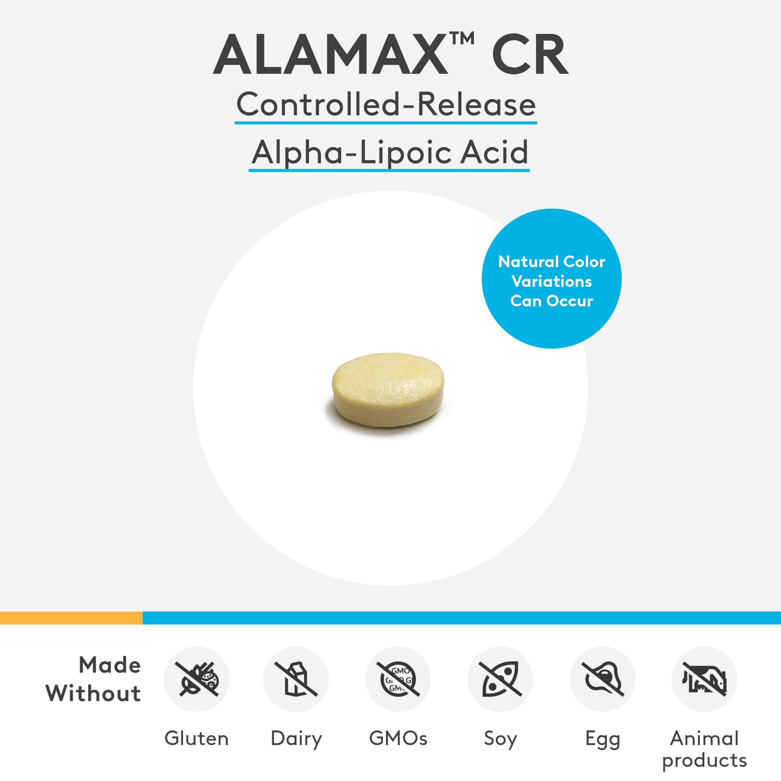 XYMOGEN ALAmax CR tablets dispensed in hand showcase convenient daily antioxidant use.