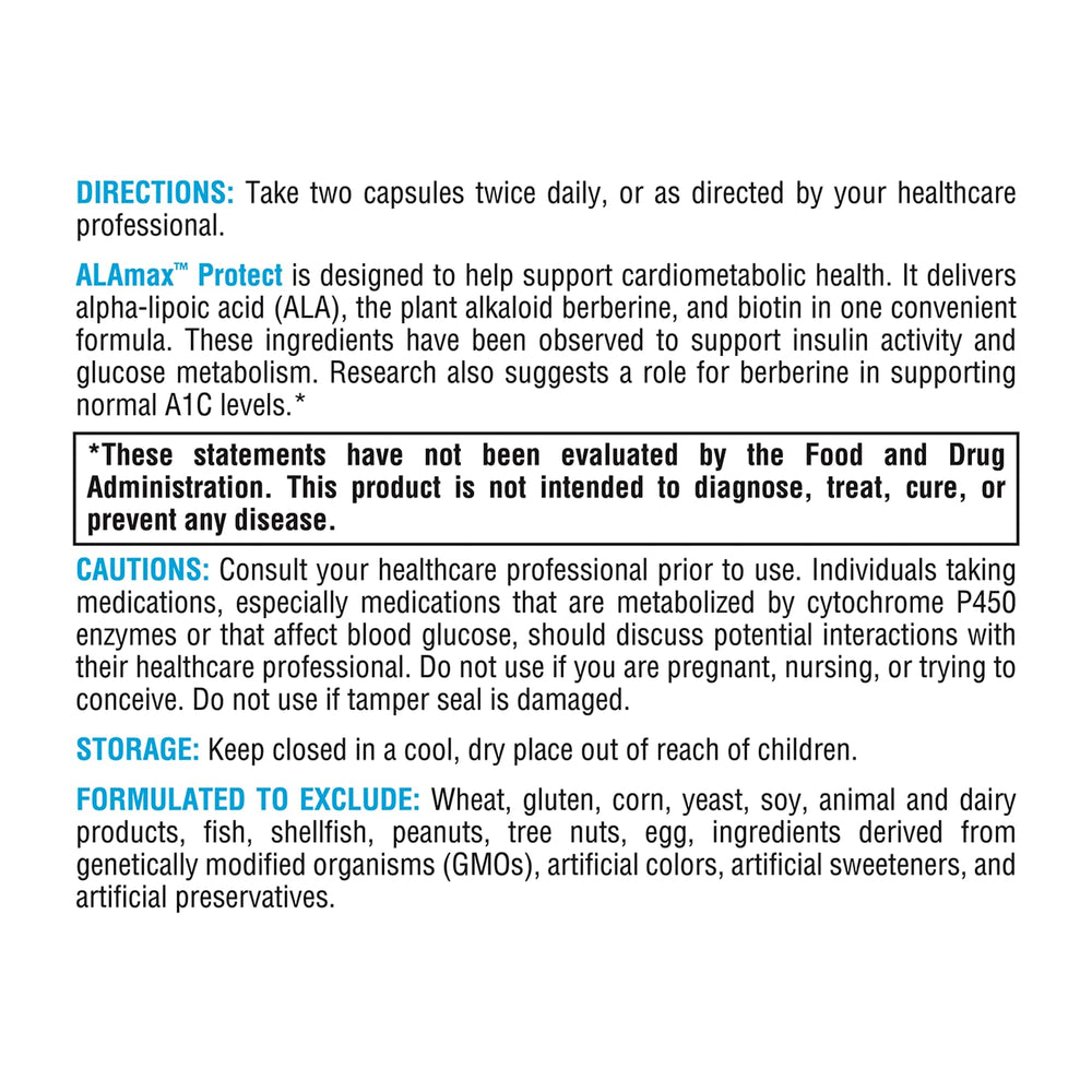 XYMOGEN ALAmax Protect nutrition label for transparency