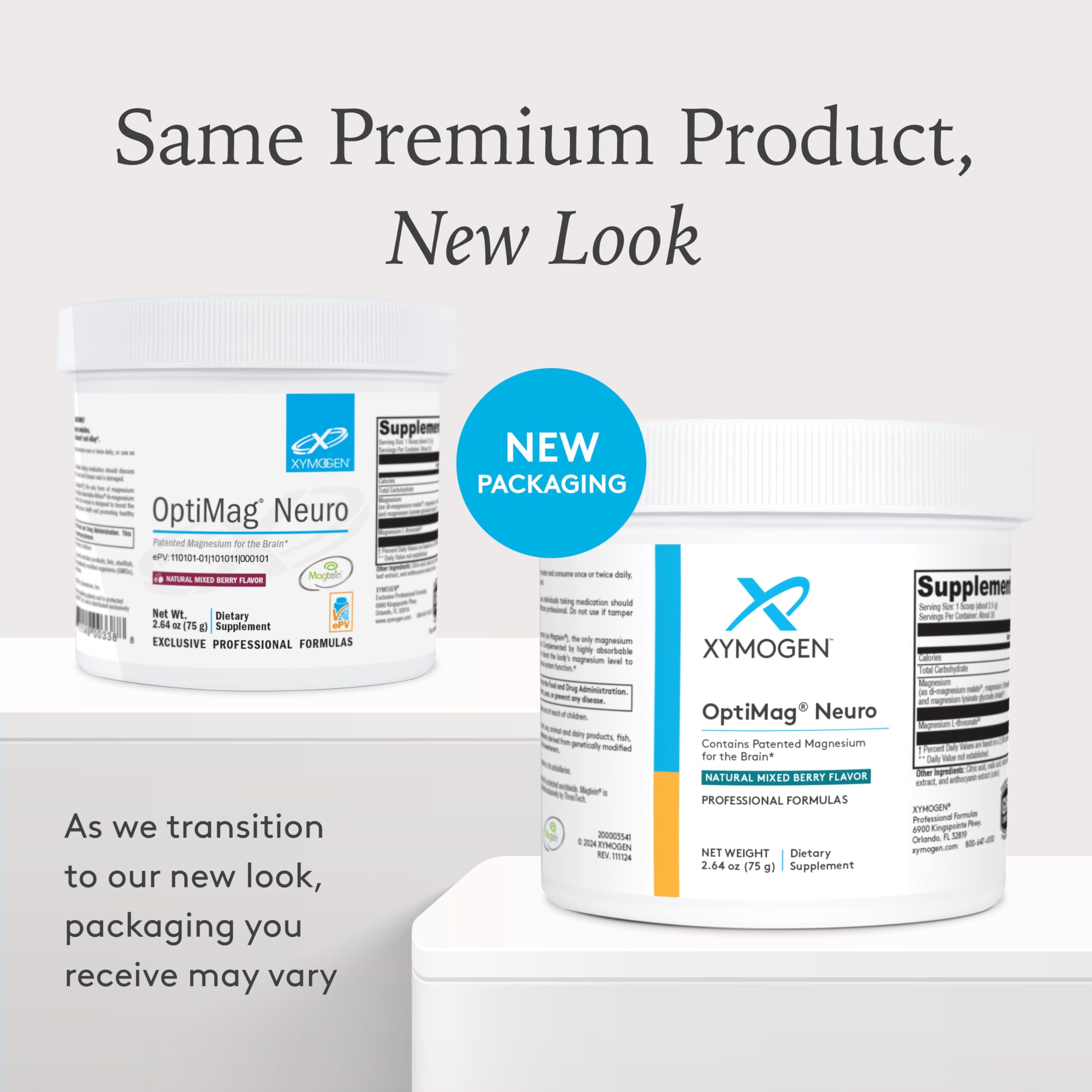 XYMOGEN ATP Ignite packaging label highlights caffeine and electrolytes for on-the-go use.