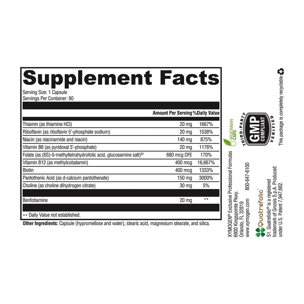 XYMOGEN B Activ capsules on a clean surface highlight premium B vitamins.
