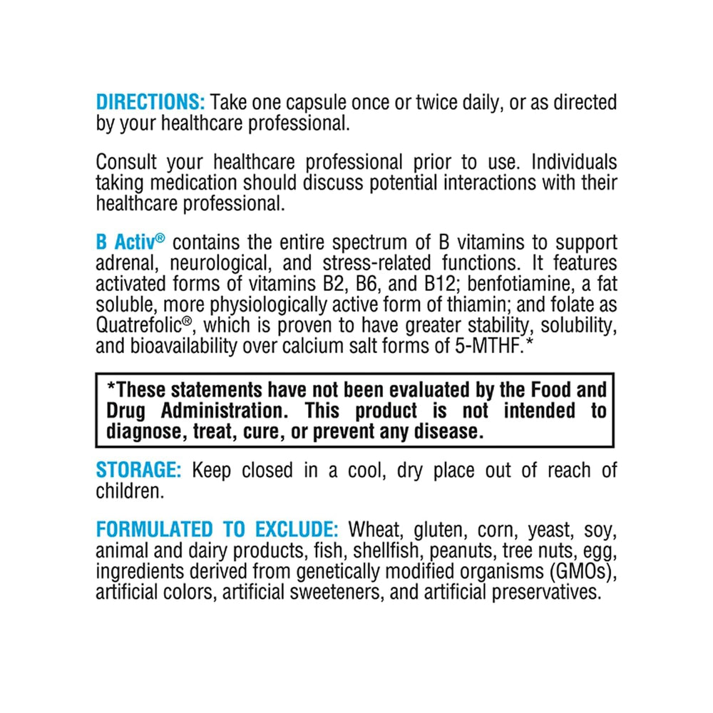 XYMOGEN B Activ methylfolate-Quatrefolic detail for stability and bioavailability.