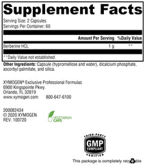 XYMOGEN Berberine HCL capsules ready for daily use to support gut health.