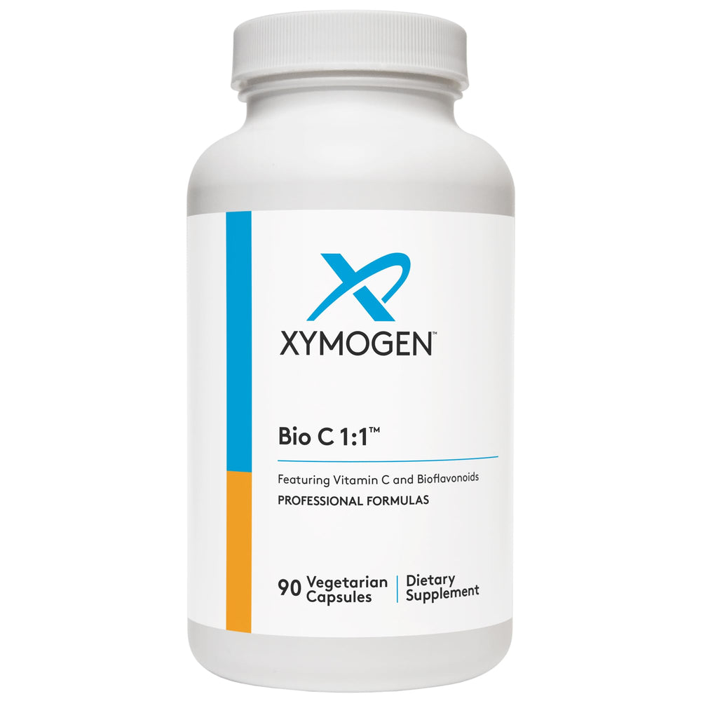 XYMOGEN Bio C 1:1 bottle cap showing packaging and fresh cap seal for freshness