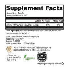 XYMOGEN Chelated Zinc Glycinate capsules ready for daily use and nutritional balance