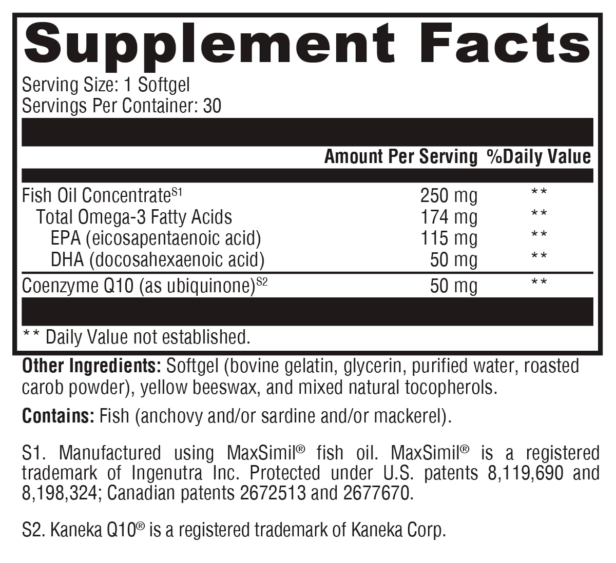Closeup of CoQmax Omega softgels highlighting high-absorption EPA and DHA delivery.