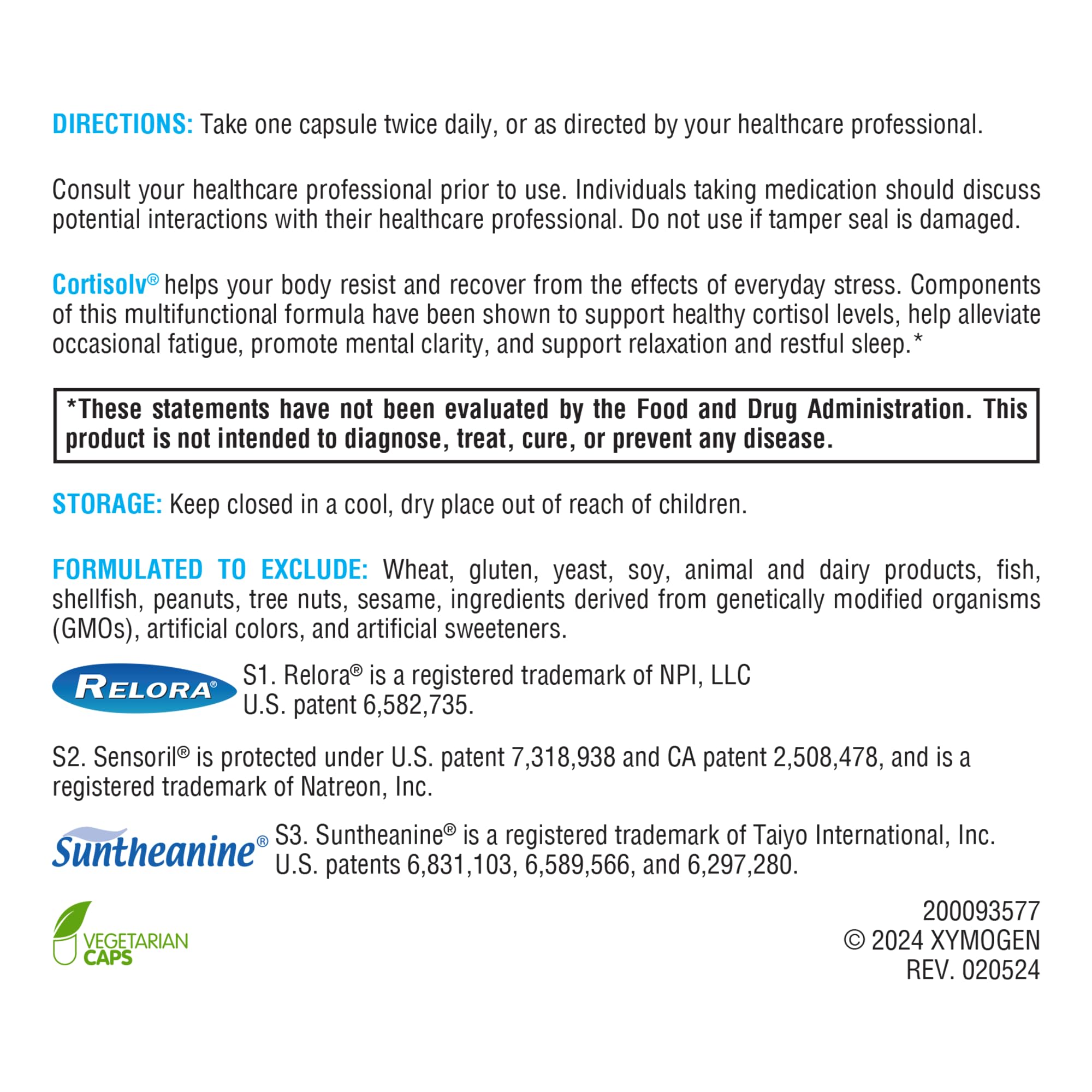 Bottle cap seal on XYMOGEN Cortisolv ensures product freshness.
