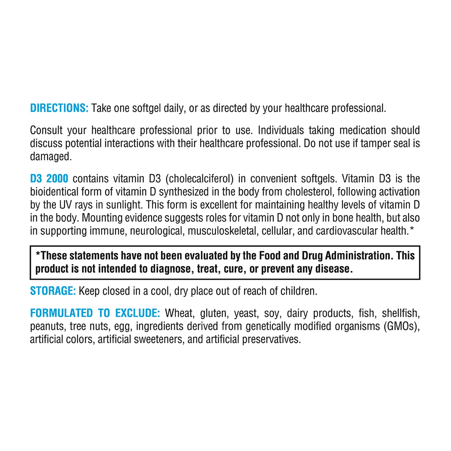 Ingredients list emphasizes non-GMO, allergen-free D3 formula.