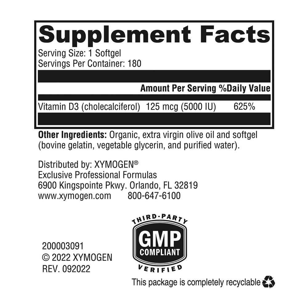 XYMOGEN D3 5000 capsule detail bioidentical cholecalciferol for natural compatibility