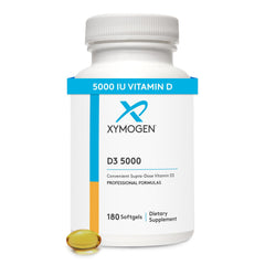 XYMOGEN D3 5000 softgel bottle supports daily bone and immune health