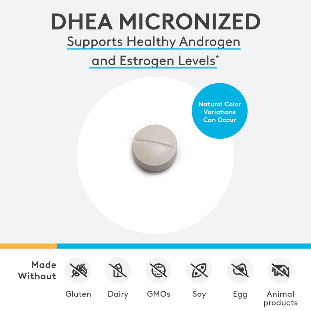 XYMOGEN DHEA 10 mg bottle shown for convenient daily adrenal and hormone balance support