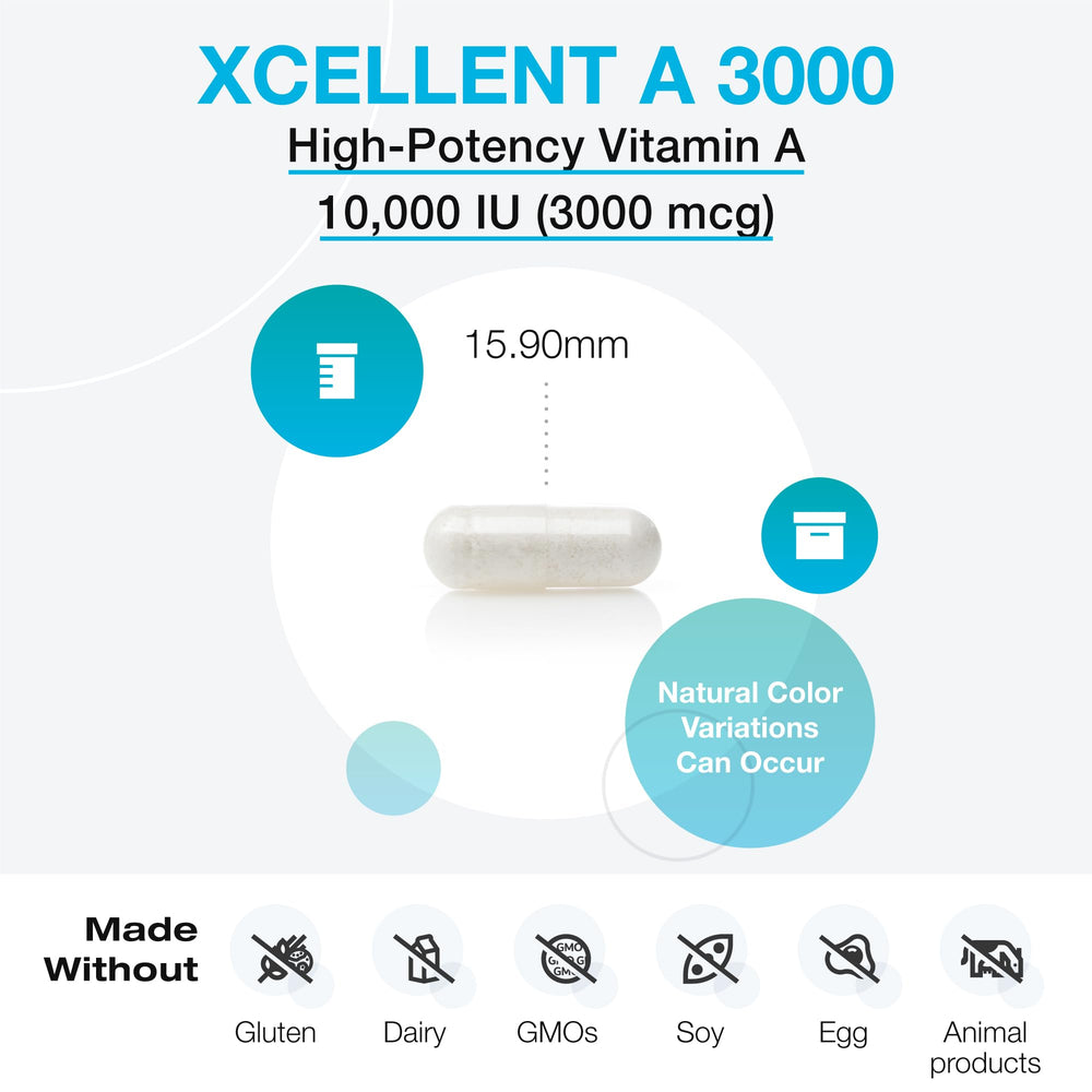 Xymogen Xcellent A 3000 capsules close-up highlighting high potency for immune health