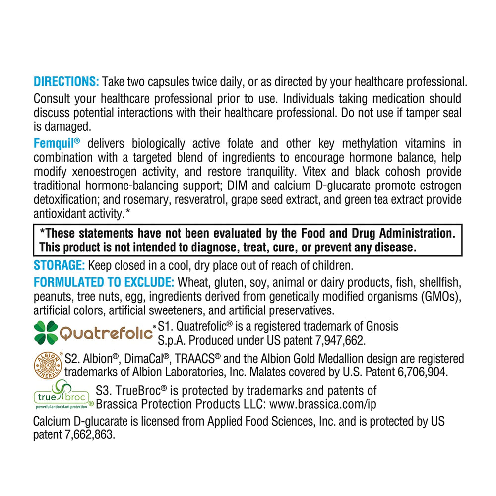 XYMOGEN Femquil rosemary and grape seed indicate antioxidant activity benefits.