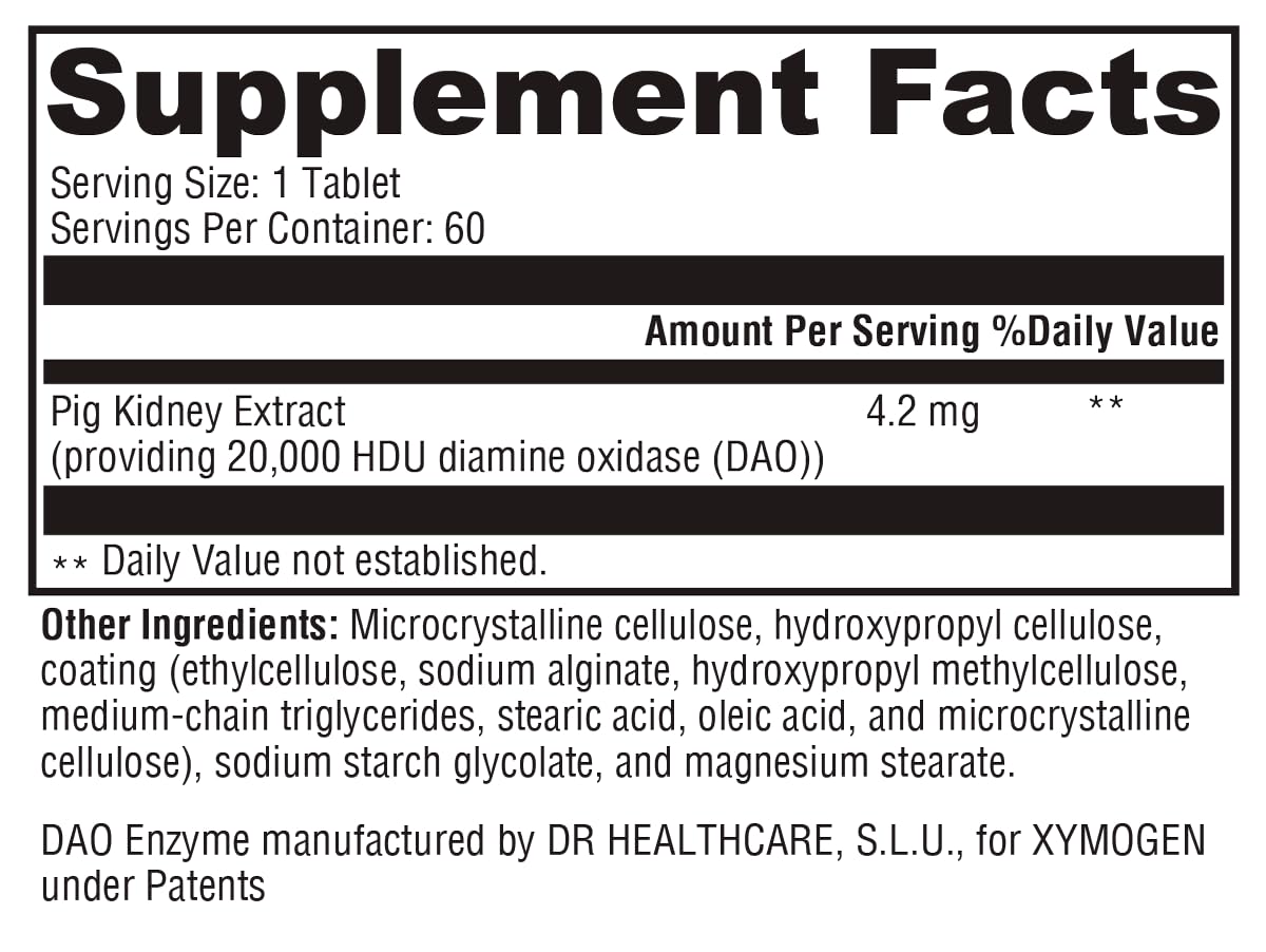 XYMOGEN HistDAO bottle-open shot highlighting easy one-tablet serving