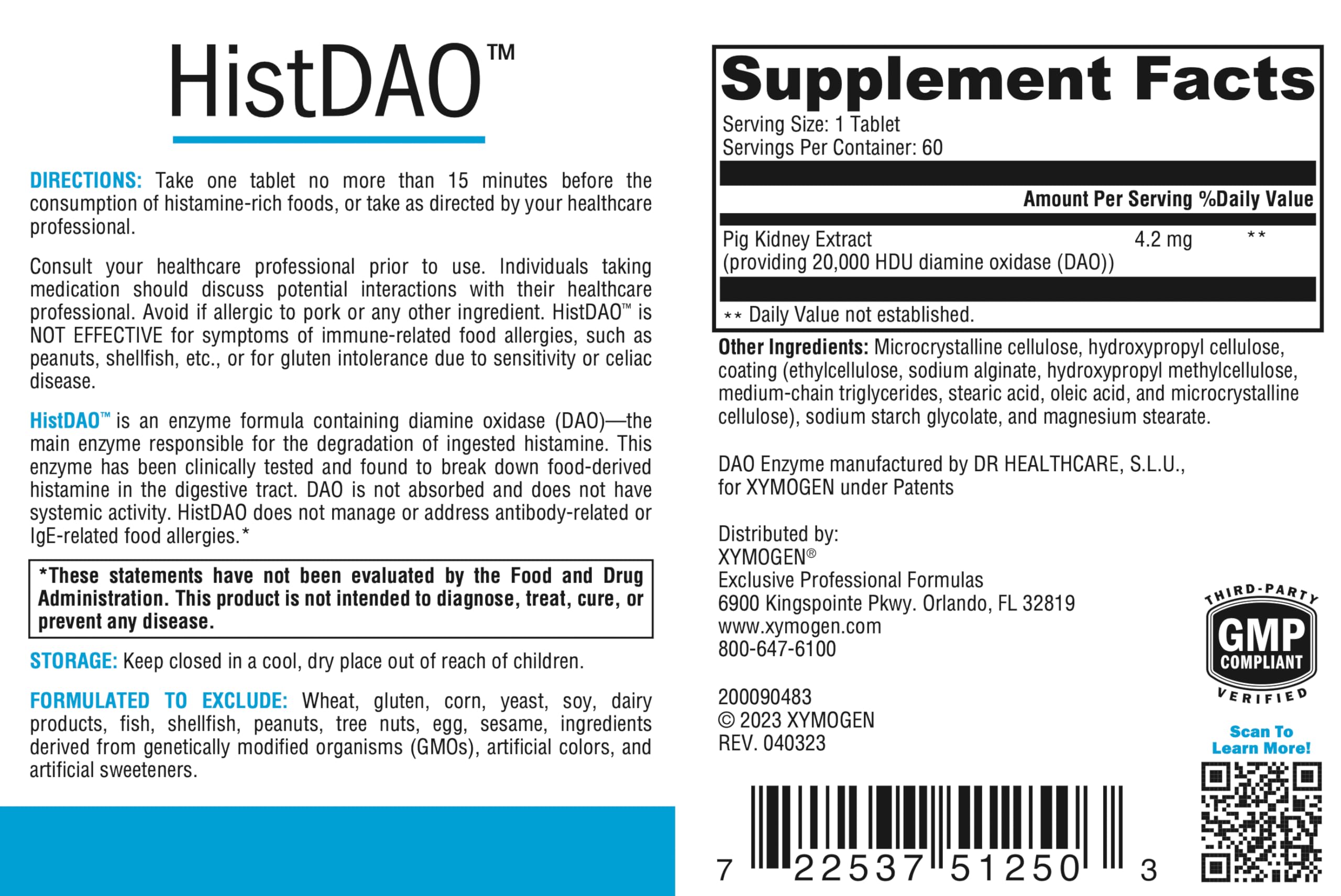 XYMOGEN HistDAO tablets-out-of-bottle demonstrating portable supplementation for meals