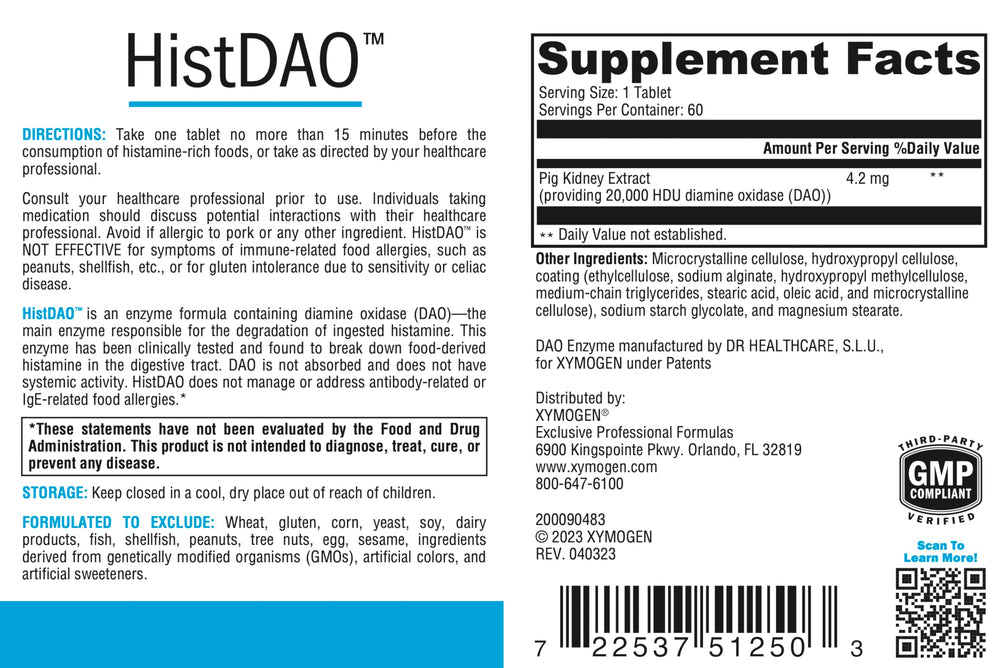 XYMOGEN HistDAO tablets-out-of-bottle demonstrating portable supplementation for meals