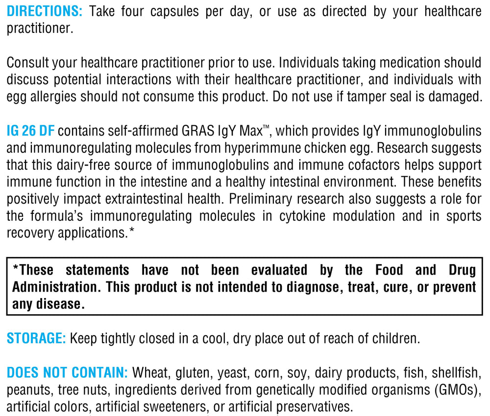 Xymogen IG26 dairy-free banner communicates allergen-free immunity support.