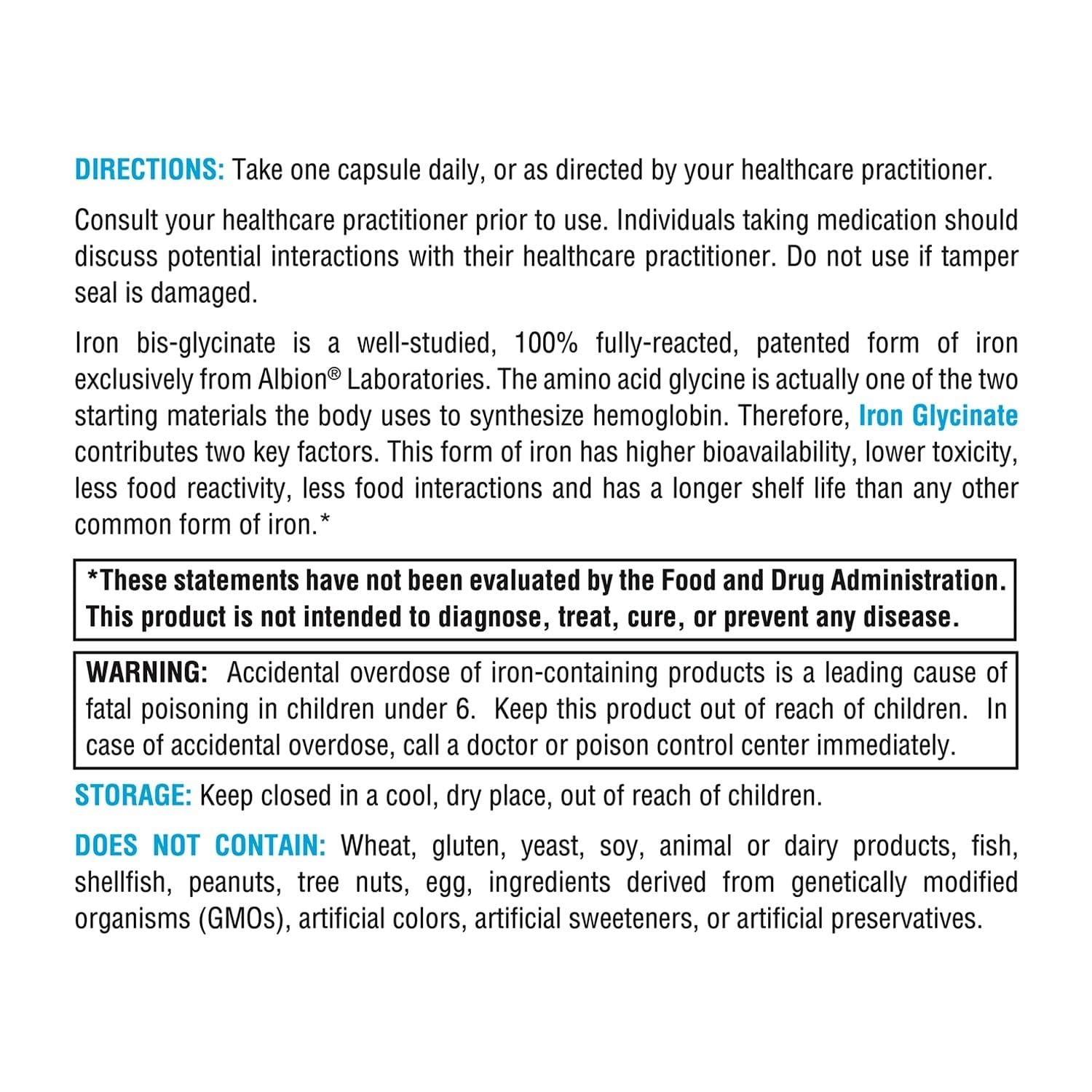 XYMOGEN Iron Glycinate label emphasizes fully reacted mineral form