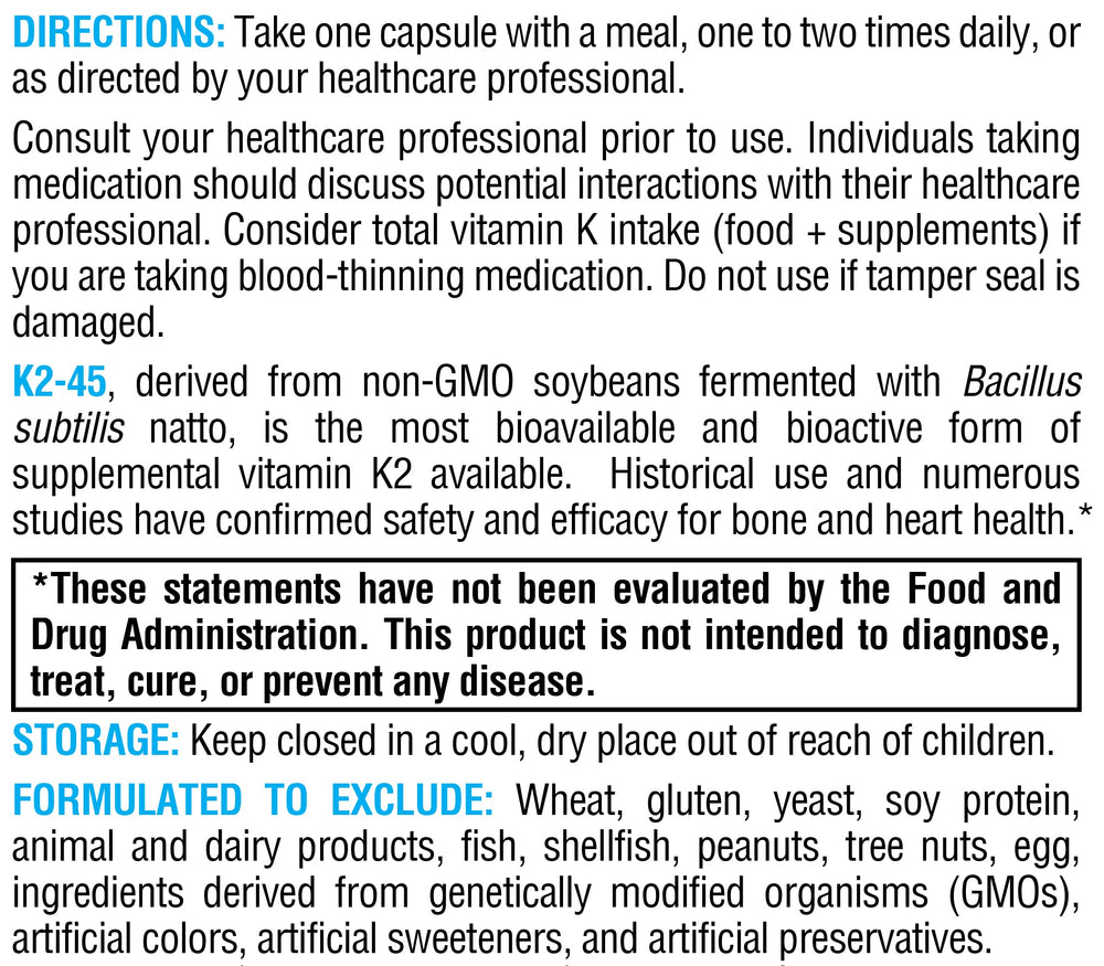XYMOGEN K2-45 bottle and capsules shown for convenient daily supplementation