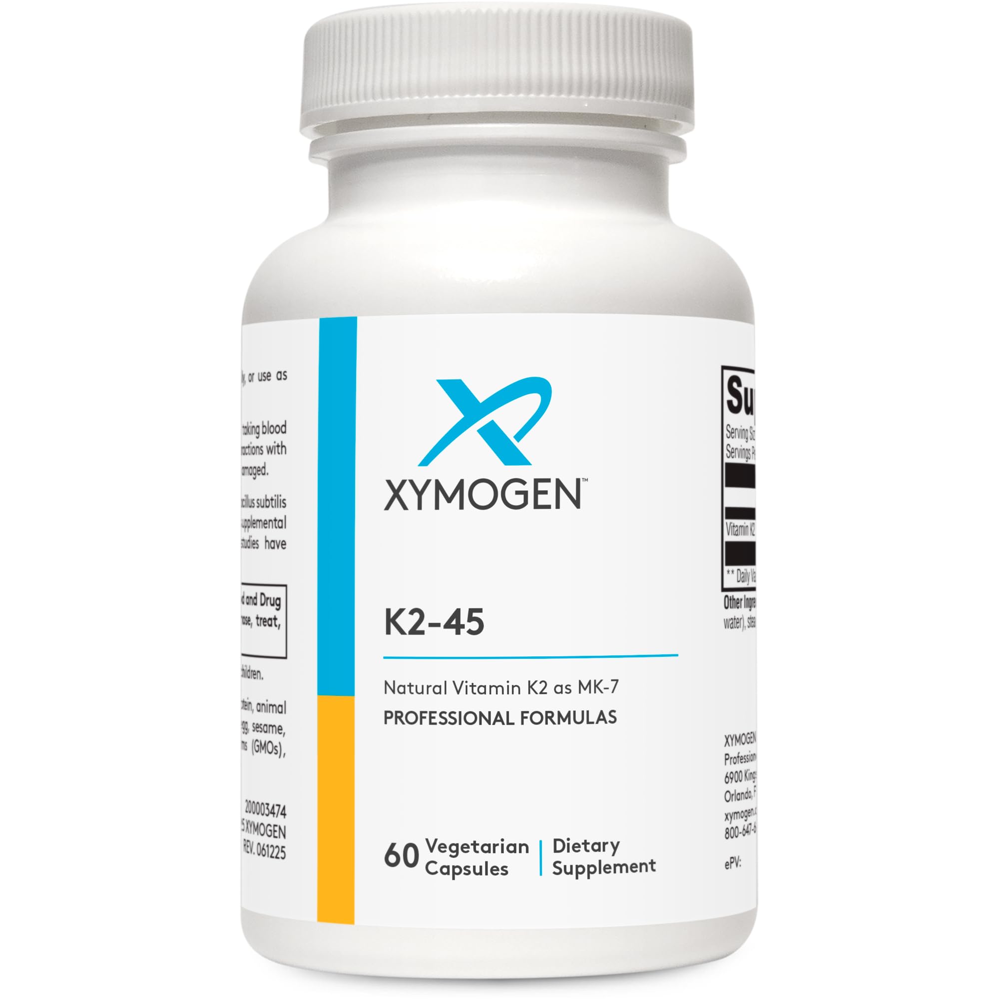 XYMOGEN K2-45 bottle front with capsules for daily use