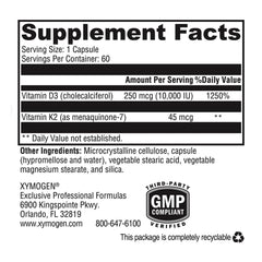 XYMOGEN K2-D3 10000 capsules closeup emphasizes easy daily intake.