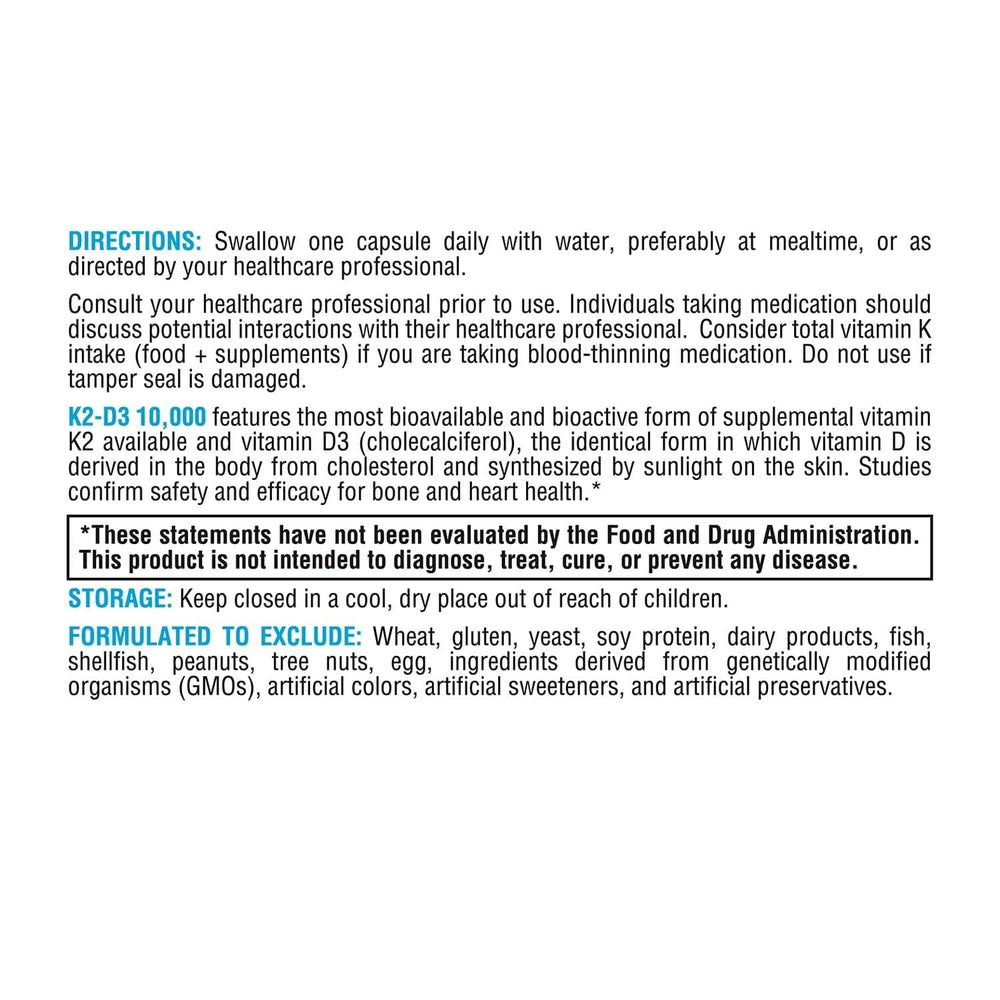 XYMOGEN K2-D3 10000 label detail confirms MK-7 and allergen-free formulation.