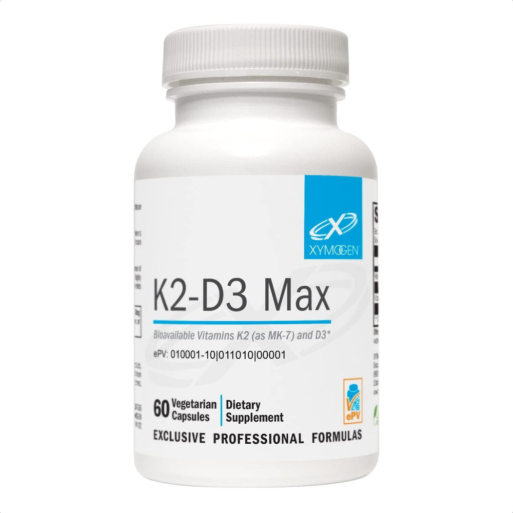 Xymogen K2-D3 5000 bottle promotes bone health and arterial wellness