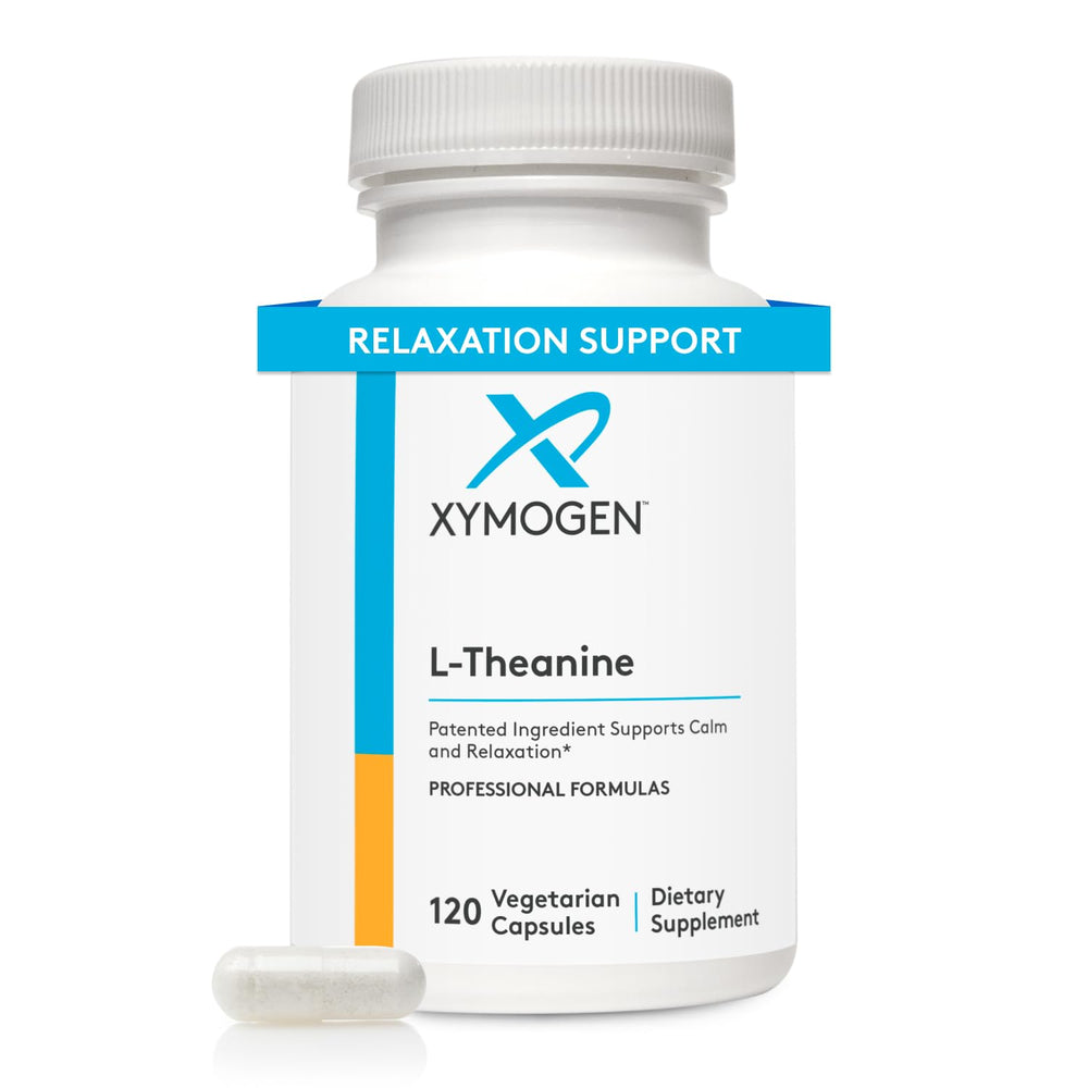 XYMOGEN L-Theanine 400mg bottle promotes calm, non-drowsy focus.