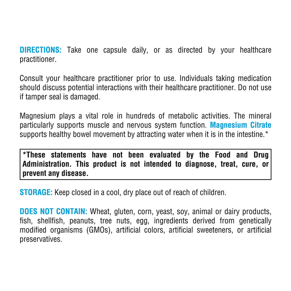 XYMOGEN Magnesium Citrate label detail shows 100 mg per capsule.