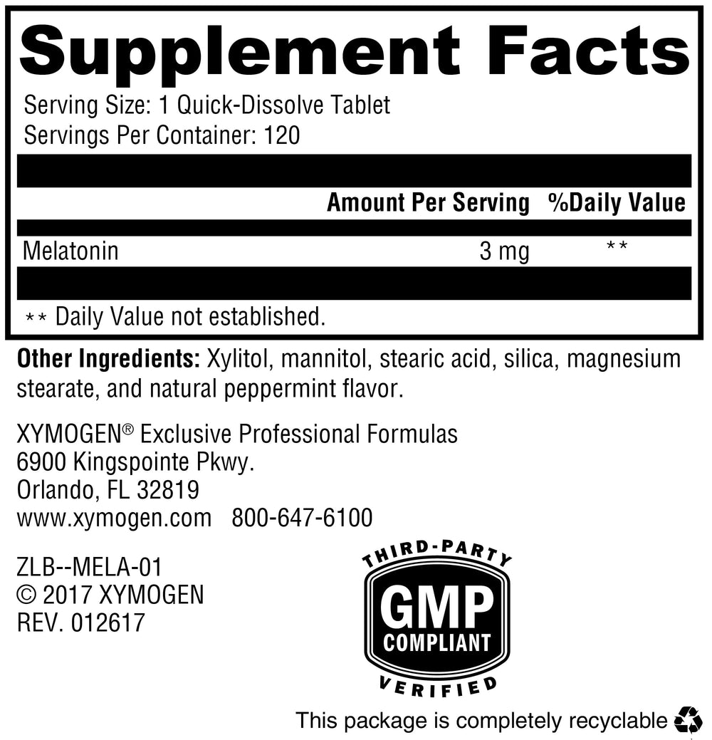 Close-up showing 3 mg melatonin dosage for guidance.