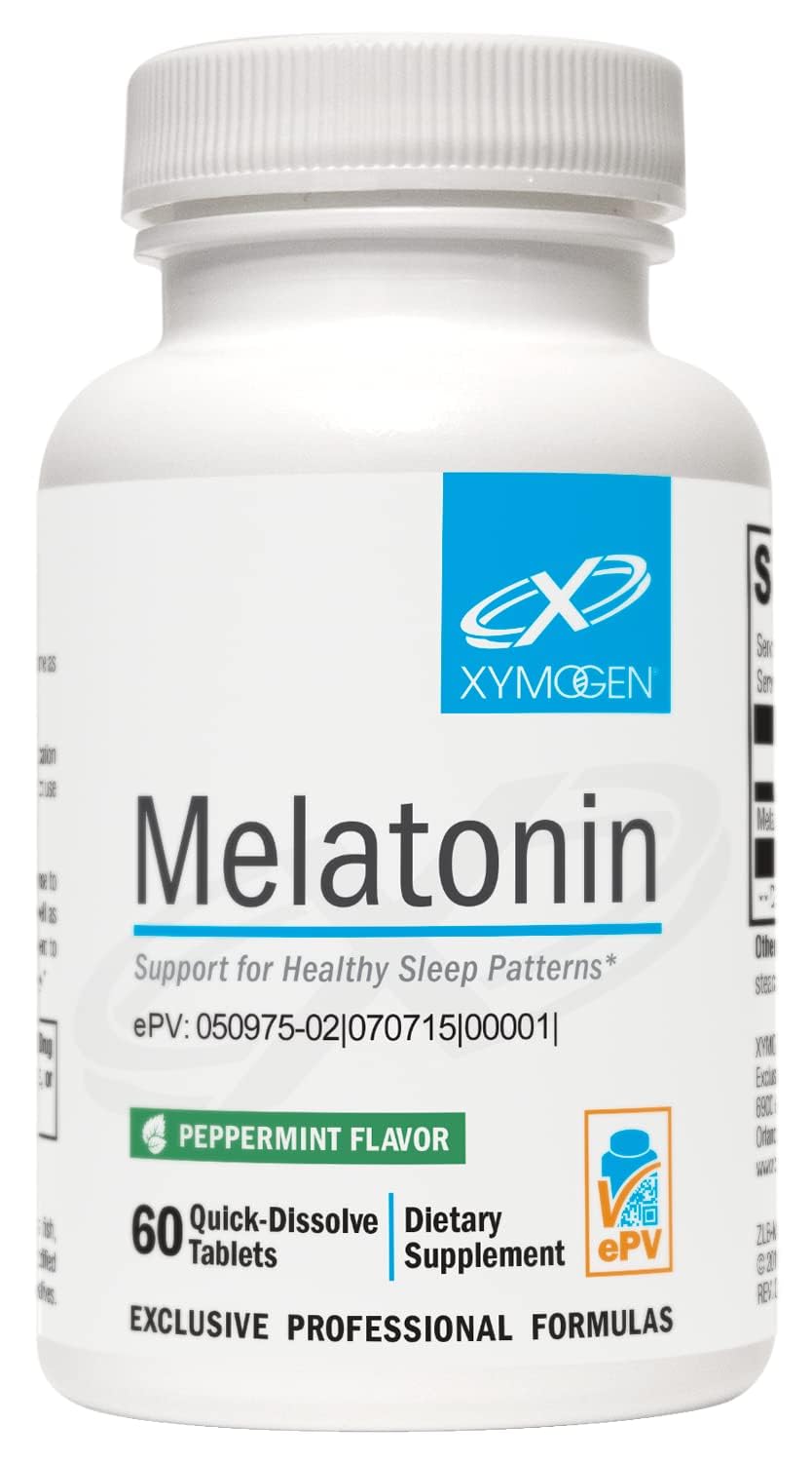 XYMOGEN Melatonin peppermint lozenges bottle front promotes restful nights
