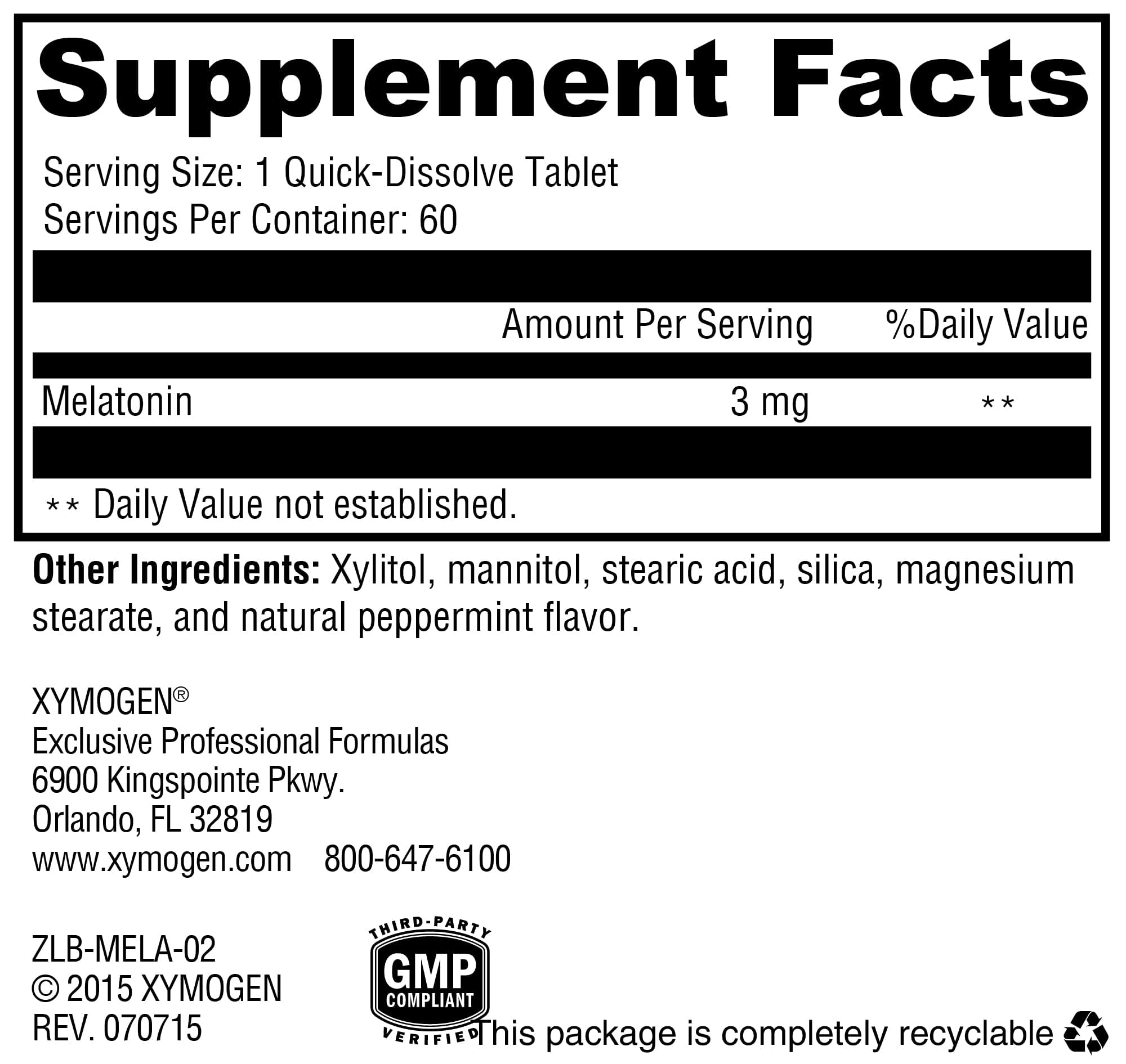 XYMOGEN Melatonin peppermint lozenges dissolving on tongue for quick sleep support