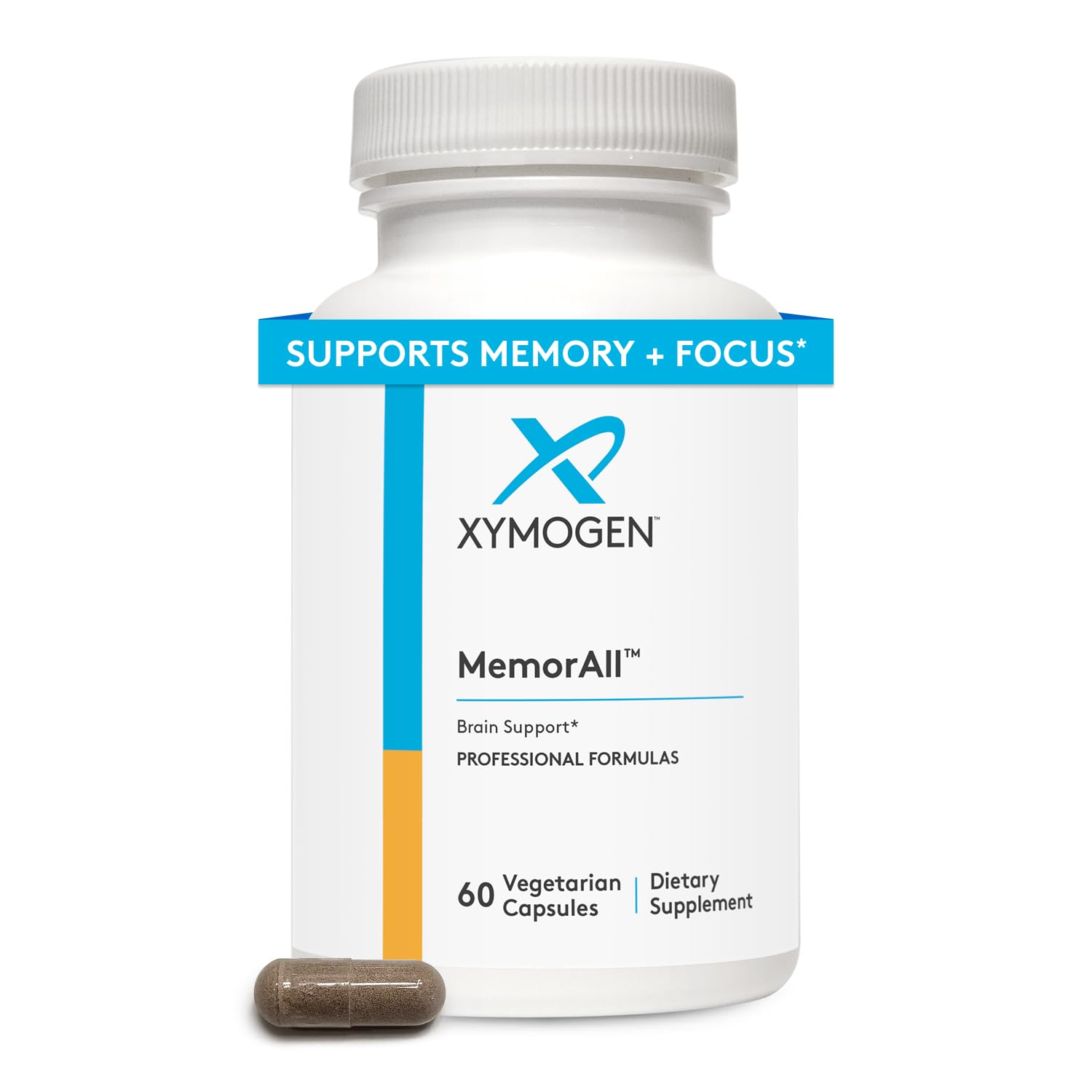 XYMOGEN MemorAll bottle with capsules for daily brain support.