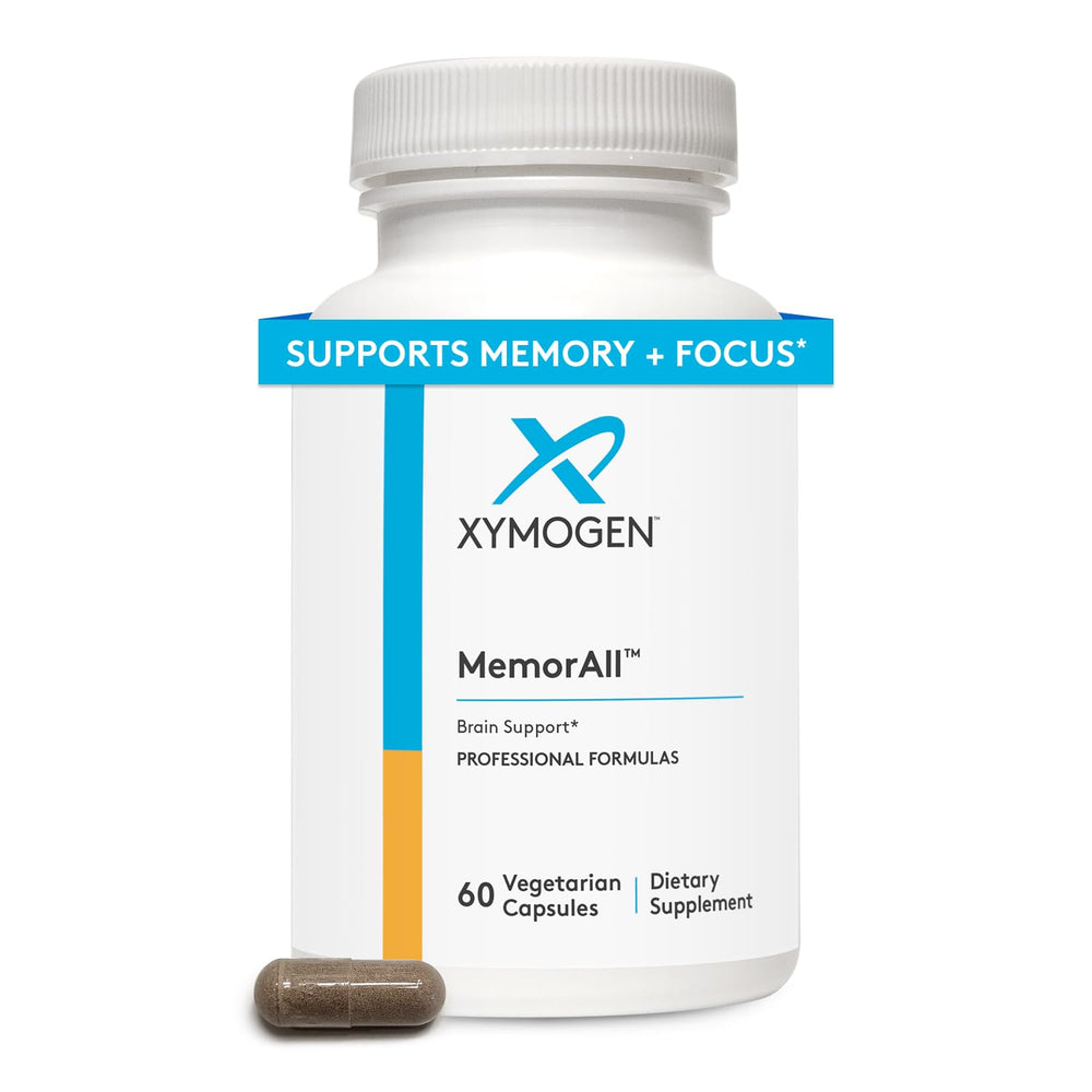 XYMOGEN MemorAll bottle with capsules for daily brain support.