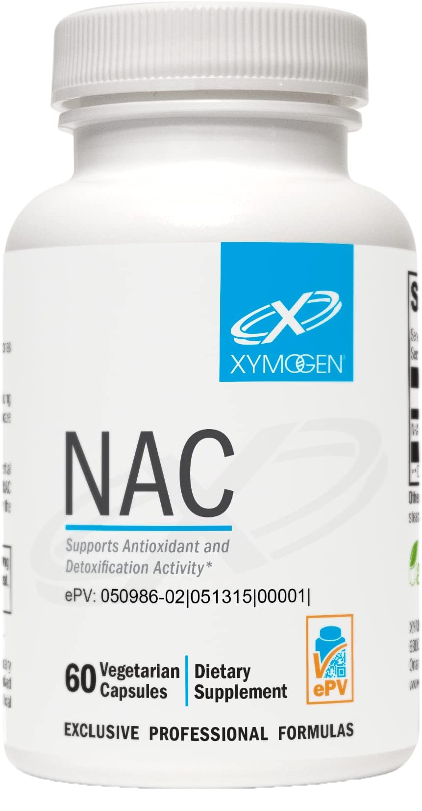XYMOGEN NAC 600mg bottle with label showing antioxidant support