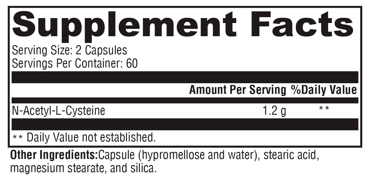Xymogen NAC capsules close-up showing a high-potency antioxidant dose.