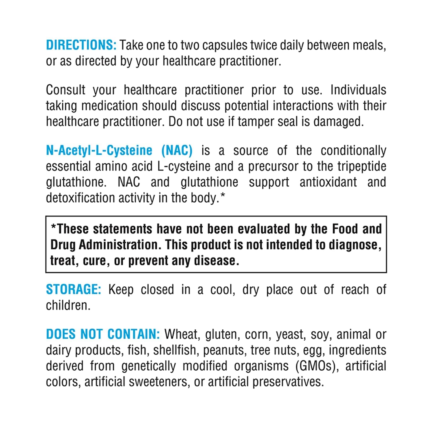 Xymogen NAC nutrition facts back to help plan daily intake.