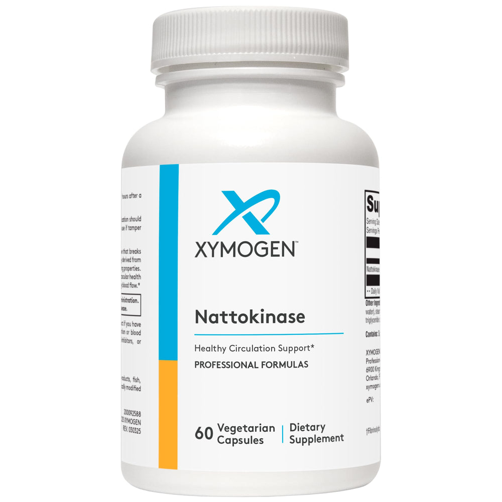 XYMOGEN Nattokinase bottle showing 2000 FU for circulatory support.