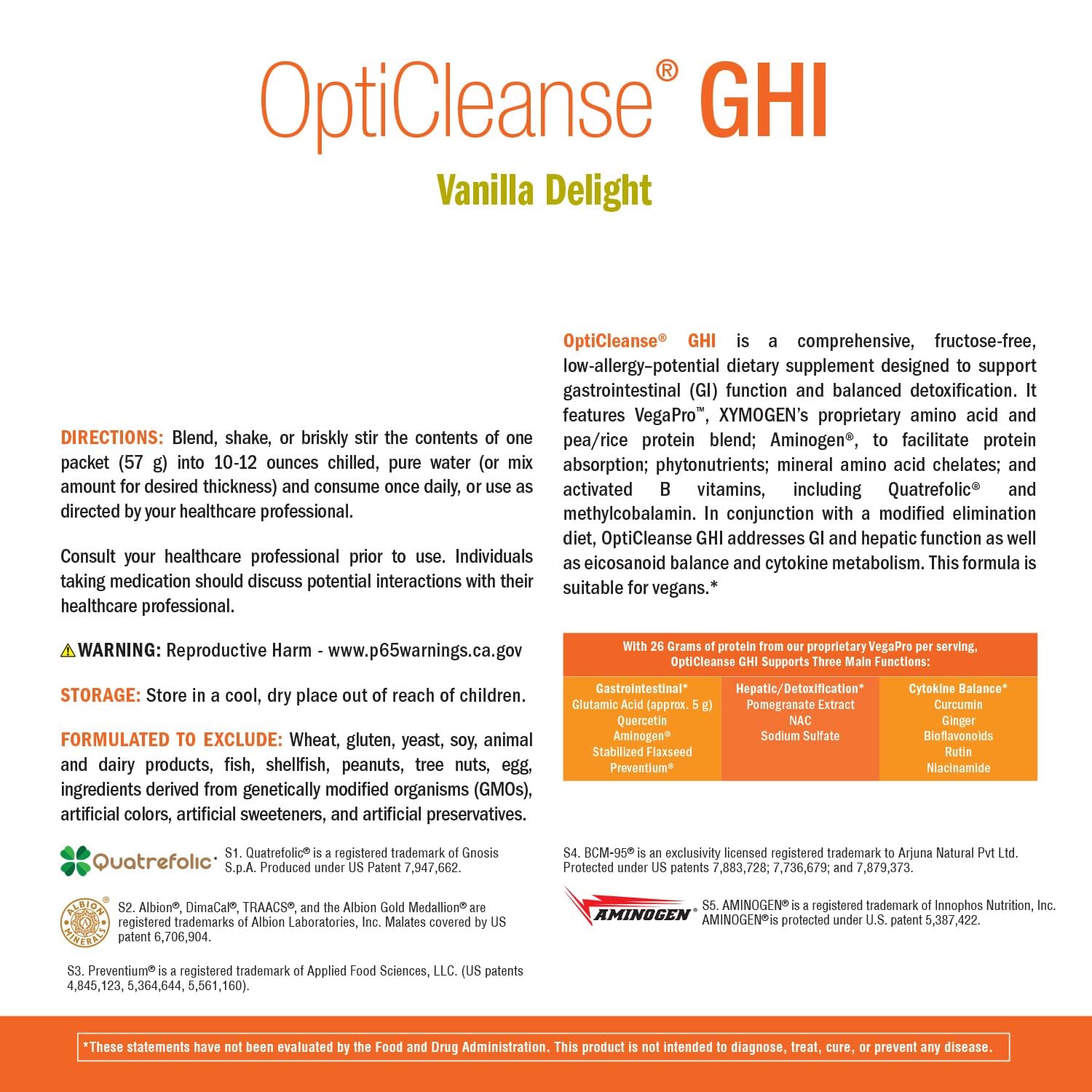XYMOGEN OptiCleanse Vanilla Delight ingredients panel features pea-protein and vitamins.