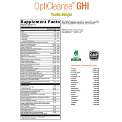 XYMOGEN OptiCleanse Vanilla Delight tub displays plant-based powder and gut-friendly blend.