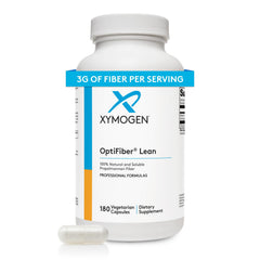XYMOGEN OptiFiber Lean bottle on a kitchen counter for daily digestive support.