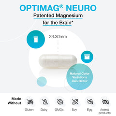 XYMOGEN OptiMag Neuro ingredients list highlights Magtein and chelated magnesium for absorption.